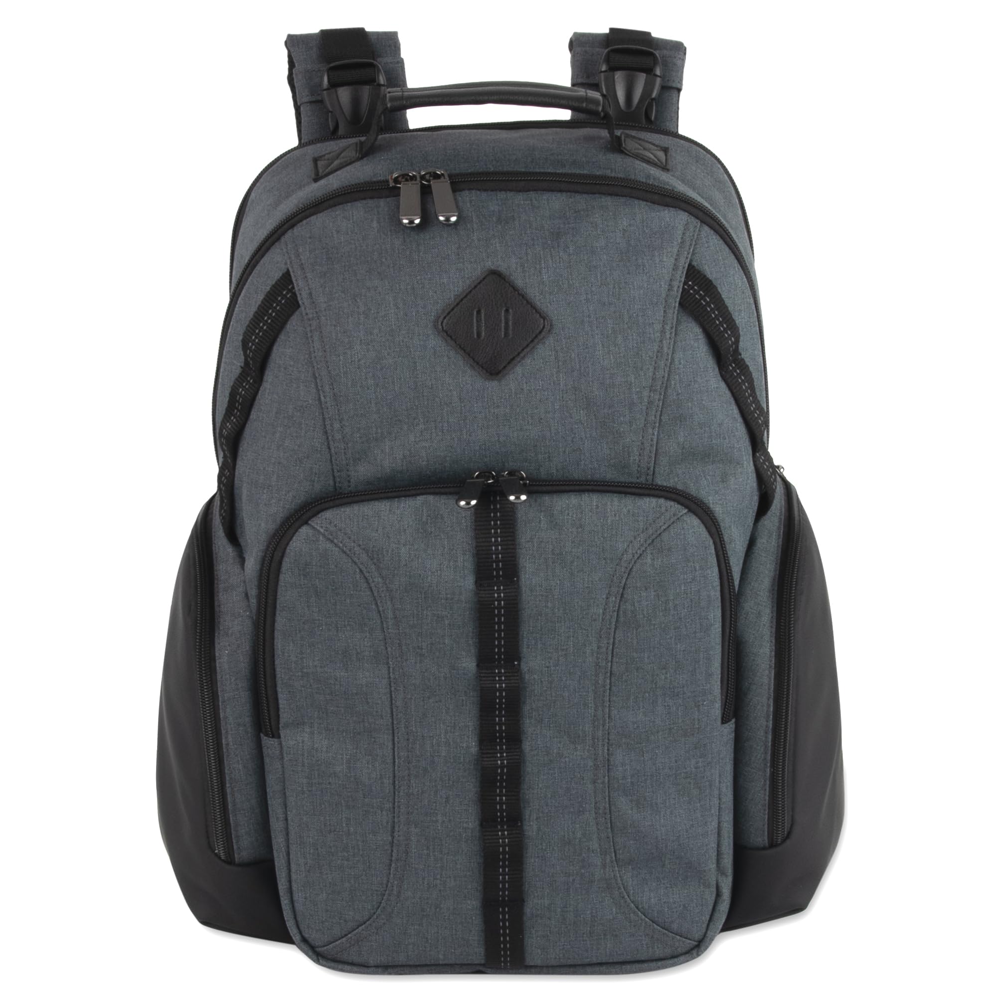 Baby Essentials Super Cooler Dual Compartment Diaper Bag Backpack with Portable Changing Pad, Stroller Straps, Insulated Bottle Compartment (Grey/Black)