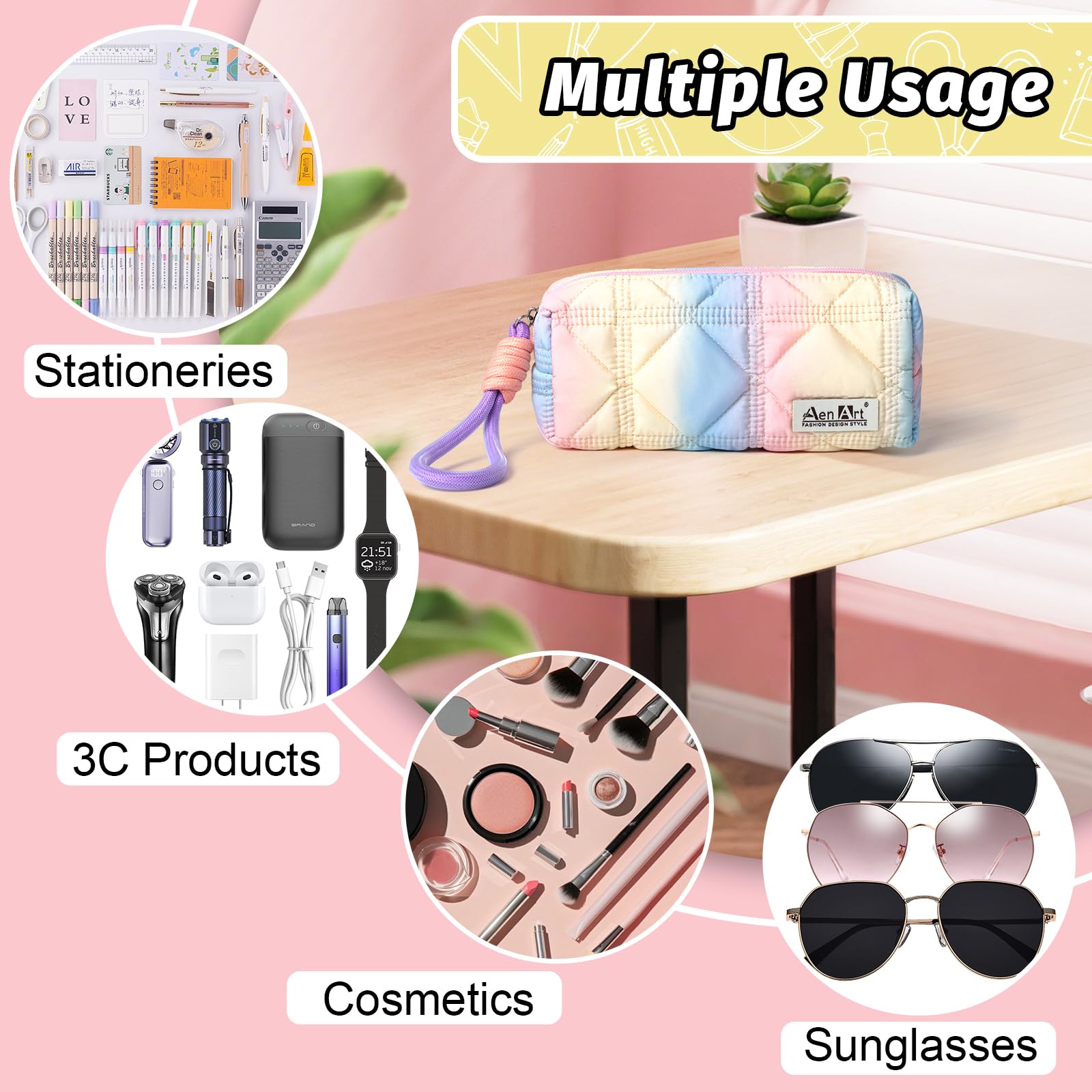 Pencil Pouch, Original Aesthetic Gradient Color Pencil Bag, Light Weight Organize Case with Zipper Strip& Easy Loop for Girls Adults, Big Capacity Makeup Pouch