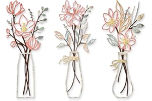 Zzbakress 3 Pcs Metal Flowers Wall Arts Rustic Farmhouse Decor Bathroom Wall Decor Dining Room Wall Decor Minimalist Decor Housewarming Gifts (Multicolored)