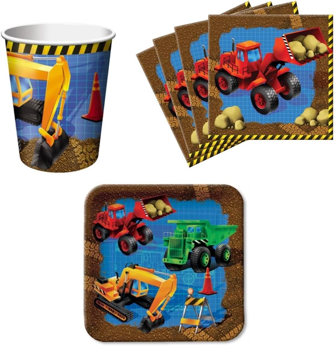 Paper Art Trucks Under Construction Birthday Party Supplies Set Plates Napkins Cups Kit For 16