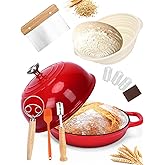 QuliMetal Dutch Oven Bread Baking- 5QT Enamel cast iron Oven with Sourdough Bread-Baking Supplies like Bread Proofing Basket, Scoring Lame, Dough Whisk for Sour dough, Bread-making Red