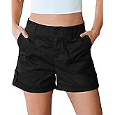 luvamia Shorts for Women High Waisted Dressy Casual Summer Elastic Waist Comfy Rolled Hem Stretch Twill Pocket Shorts