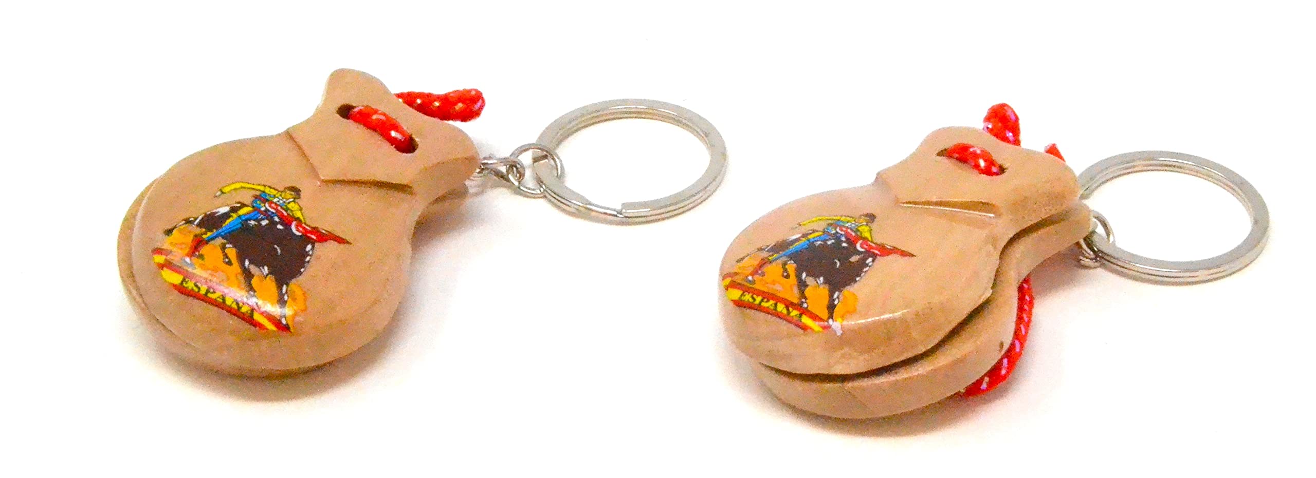 2 x Natural Keyring Mini Casanets Small Musical Instrument Keychain Flamingo Dance Small Spanish From Spain