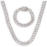LCWLJL 2pc Mens Cuban Link Chain Miami Cuban Necklace & Bracelet,Gold/Silver Chain Diamond Chains For Men Women 14mm Iced Out Hip Hop Necklace