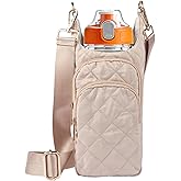 Ahdoma Water Bottle Holder with Strap Water Bottle Carrier Quilted Puffer Crossbody Sling Purse Hydro Bag for Women Walking Hiking