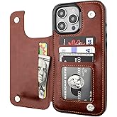 ONETOP Compatible with iPhone 16 Pro Max Wallet Case with Card Holder, PU Leather Kickstand Card Slots Case, Double Magnetic Clasp and Durable Shockproof Cover 6.9 Inch (Brown)