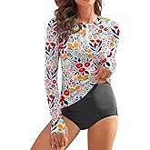 WOWENY Women Rash Guard Long Sleeve Swim Shirts UPF 50 Sun Protection Swimsuit Top Bathing Suit No Bottom
