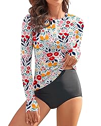 WOWENY Women Rash guard Long Sleeve Swimsuit Top