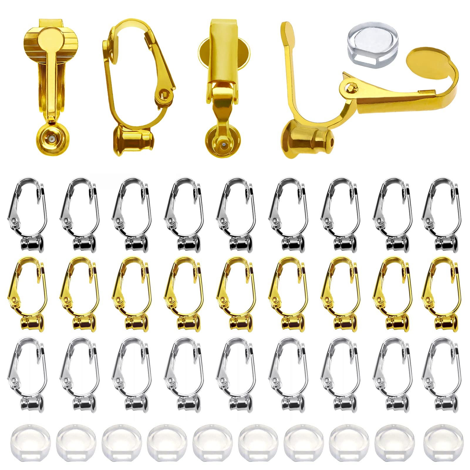 Toaob 24pcs Convert Component Clip Earring Backs Brass 20 x 10 mm Silver Plated Steel for Non Pierced Ears Jewellery Making Accessory