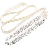 WEZTEZ Crystal Wedding Belt Pearls Bridal Belt Handmade Rhinestone Wedding Dress Belt for Bride Bridesmaid Gowns