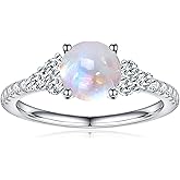 LELOUCHY Authentic Moonstone Ring - Sterling Silver Rainbow Moonstone Ring for Women