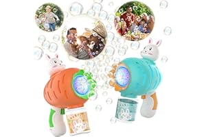 EagleStone Bubble Gun Machine 2 Pack for Kids Toddlers, 10 Hole Bunny Bubble Wand Blaster, Automatic Bubble Blower with LED Lights, Bubble Solution for Outdoor, Wedding Party Favor