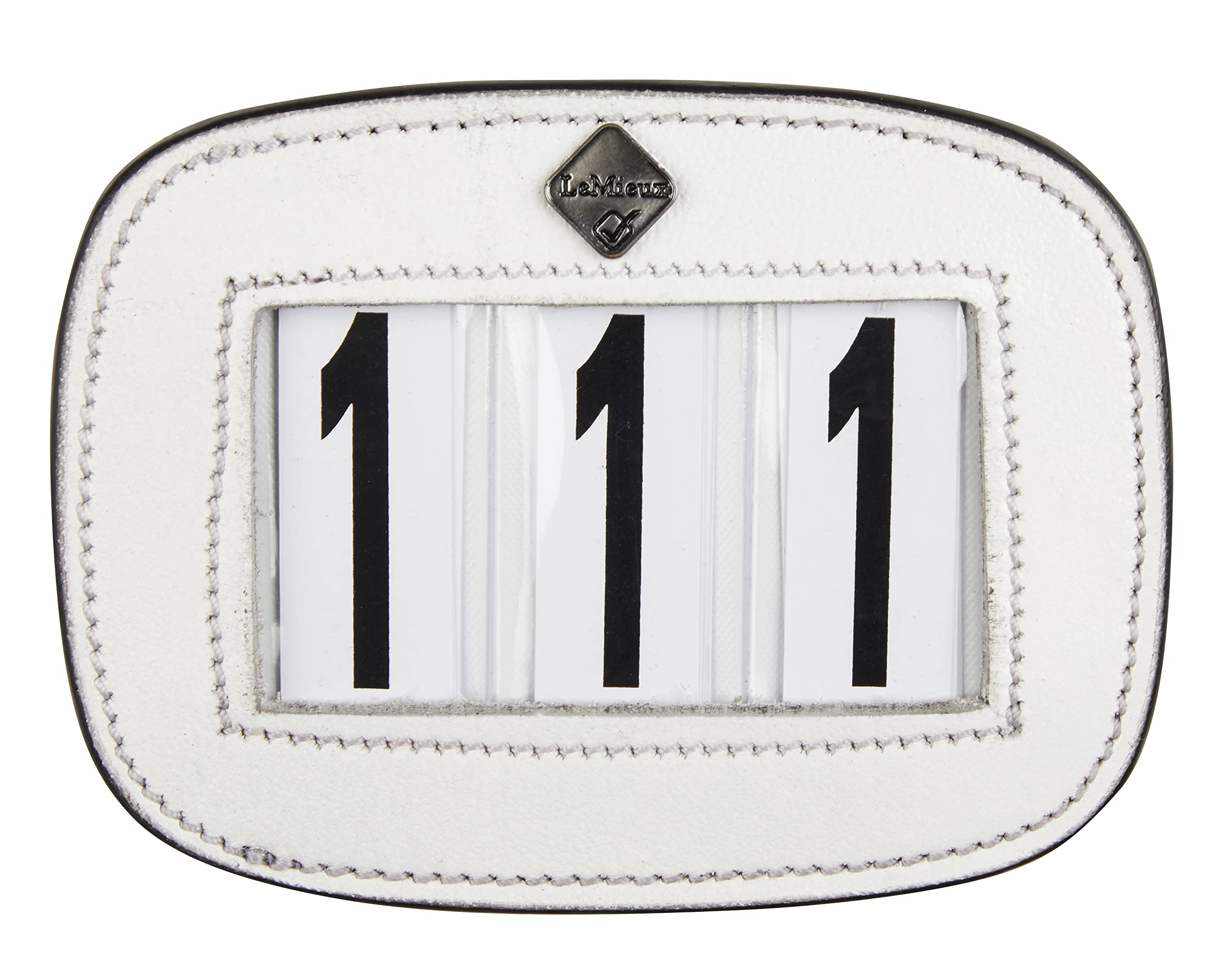LeMieux Saddle Pad Number Holder in White - Durable Leather Material - Attaches Easily with a Strong Fixing Pin - One Size