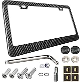 BGGTMO Carbon Fiber License Plate Frame - 100% Real Carbon Fiber Overlays Stainless Steel License Plate Frames | Stainless Steel Anti-Theft License Plate Screws | 1PC Black Gloss Plate Frame