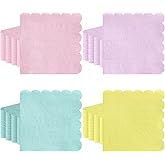 Xiangqu 120 Pcs Pastel Napkins,5 X 5 Inch Easter Paper Napkin Scalloped Pastel Rainbow Napkins Disposable Colorful Napkin Cute Napkin for Easter, Baby Shower, Birthday, Wedding