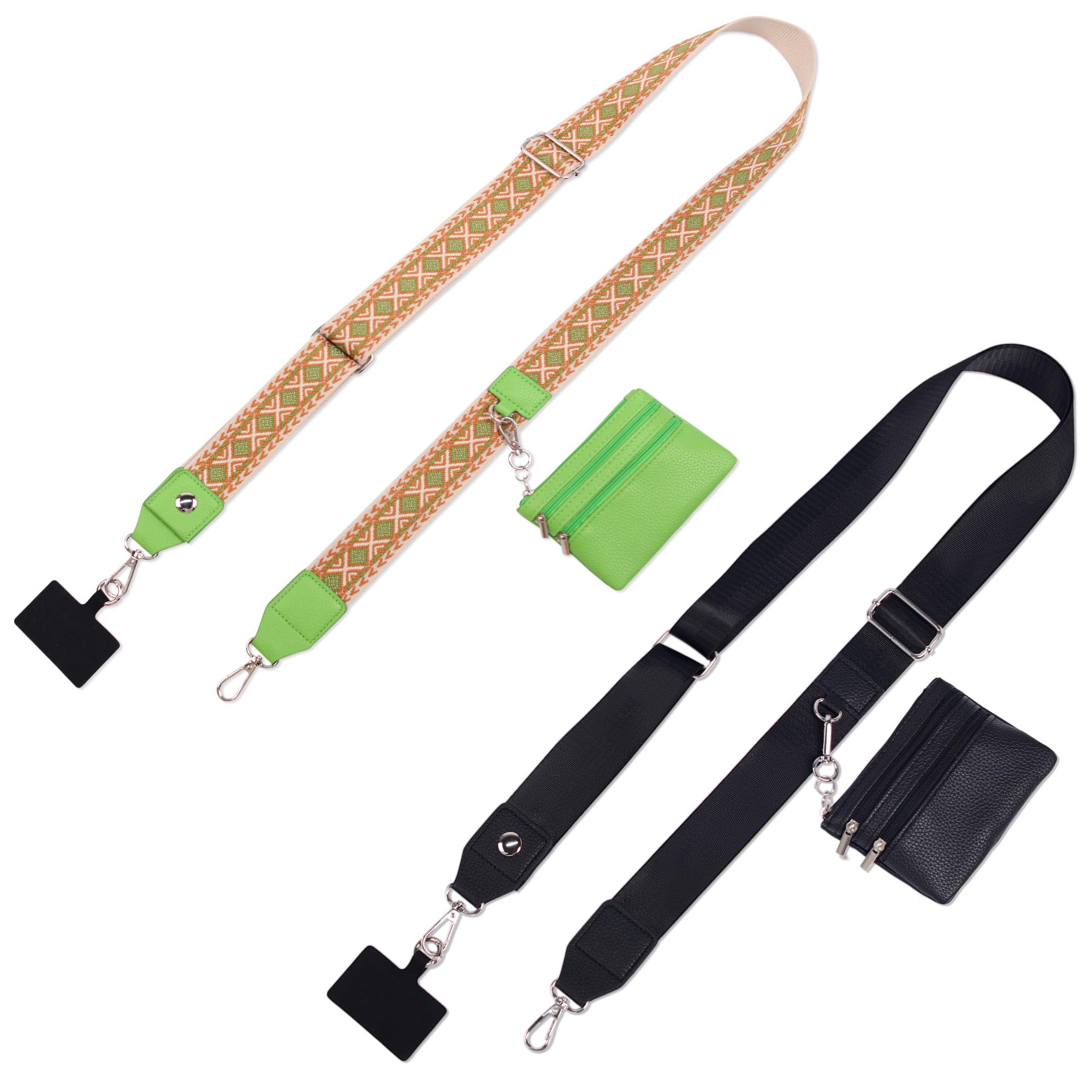 PUGPIU 2 Pack Clip and Go Strap for Phone with Wallet Crossbody - Phone Strap Crossbody with Zippered Pouch, Multifuctional Adjustable Cell Phone Lanyard for Going out