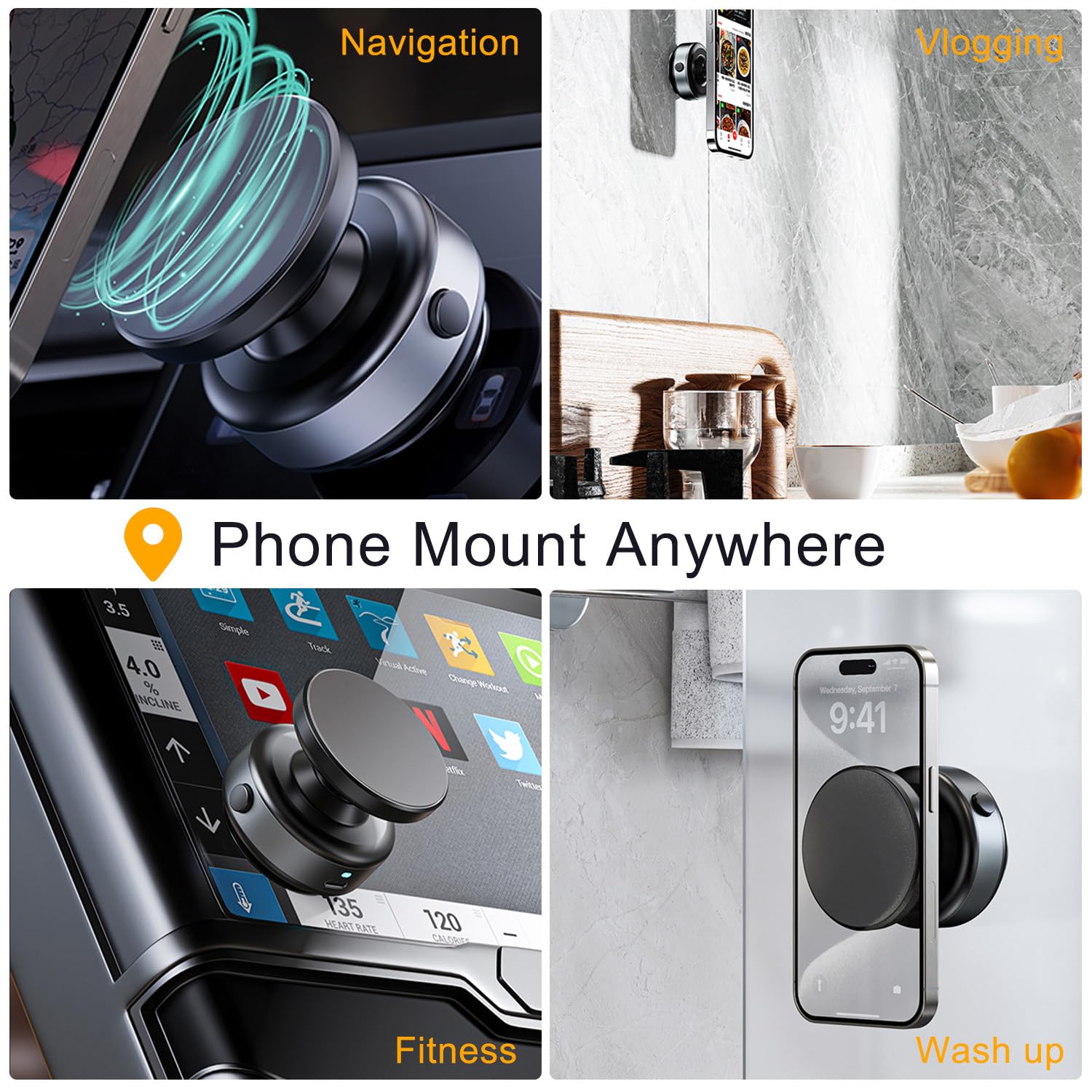 Jkoailiwi Hands-Free Stable Anti-Shake Electric Suction Cup Phone Mount, 360 Adjustable Vacuum Magnetic Car Phone Holder for Car Vlogging Travel, for Magsafe iPhone 16e 16 Pro Max 15 14 13