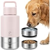 32oz 3-in-1 Dog Water Bottle Stainless Travel Cup with 2 Bowls,Pink | 2 Detachable Food and Water Bowls ,Leak Proof,Ideal Gift for Dog Lovers for,Pet Gear for Outdoors, Hiking, Parks