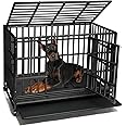 SHUSHIM Enhanced Heavy Duty Dog Kennel Crate Cage with Strong Metal Frame, Double Doors and Lockable Wheels, for Extra Large Dog Breeds, Pet Playpen (Square, 48 inch)