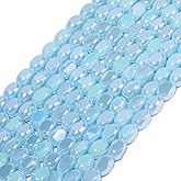 Songxi 70pcs Blue Porcelain Color Half Plated Oval Glass Beads for Jewelry Making, 5x8mm Handmade Crystal Beads for Bracelet Necklace Keychain, Loose Spacer Beads for Arts and Crafts, DIY