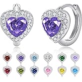 Dreamboat Heart Birthstone Small Hoop Earrings for Women 925 Sterling Silver Cubic Zirconia Heart Huggie Earring Anniversary Birthday Jewelry Gifts for Mom Wife Her