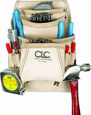 Custom Leathercraft Schreiner-Nagel- und Werkzeugtasche, genarbt, 179354 Werkzeugtasche, 179354, hautfarben, 10-Pocket