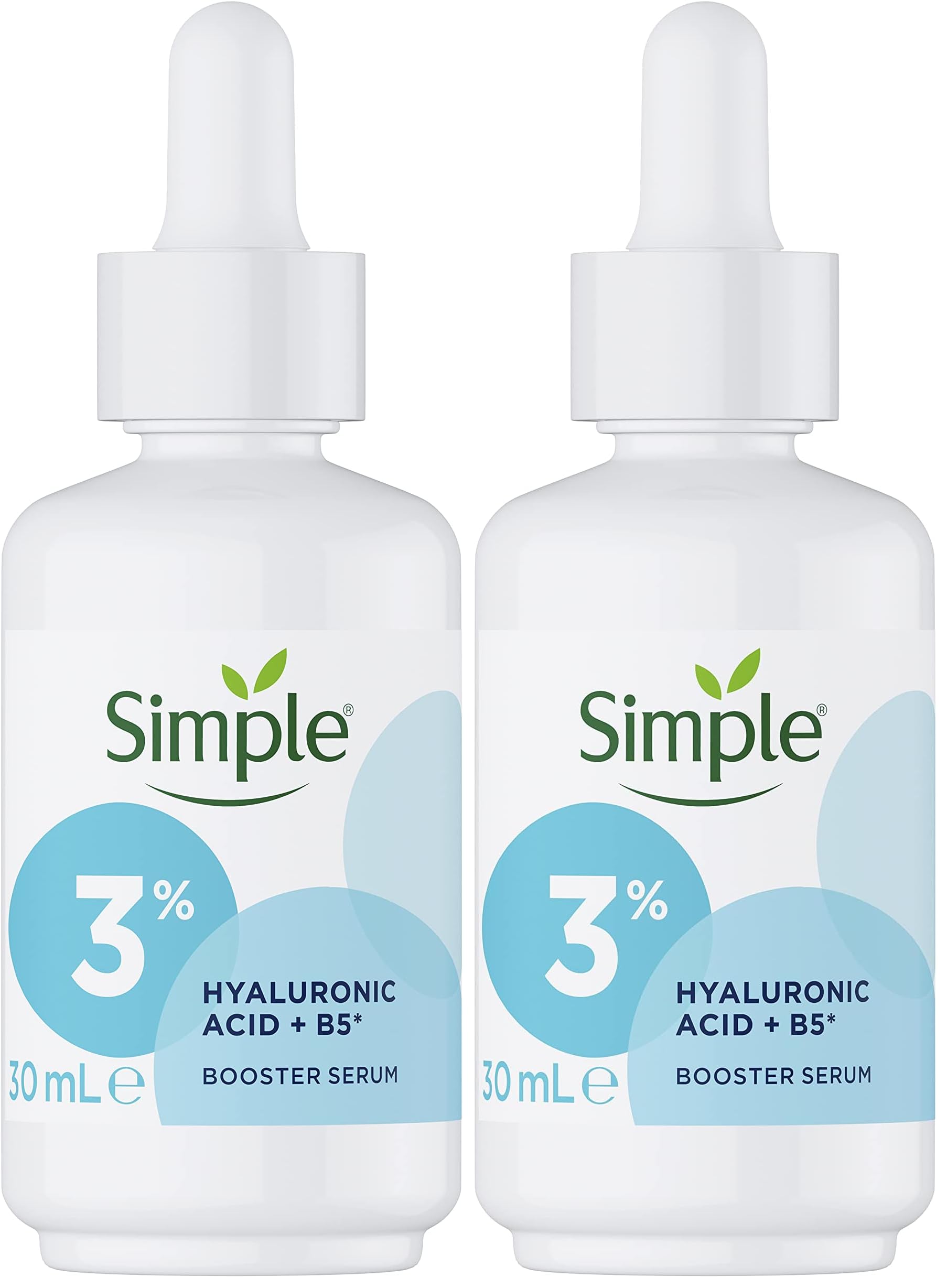 Simple 3% Hyaluronic Acid + B5* serum Booster Serum skin care product suitable for all skin types for hydrated, softer skin 30 ml (Pack of 2)