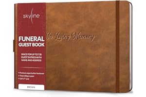 Skyline Funeral Guest Book for Memorial & Funeral Services – in Loving Memory Guest Sign in Book for Funerals – 738 Guest Entries with Name & Address, 129 Pages, Hardcover, 10x7″ (Brown)