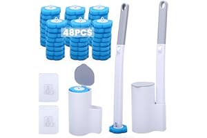 2 Pack Disposable Toilet Brush and Holder Set with 48Pcs Cleaner Refills, Toilet Bowl Cleaner Brush, Bathroom Cleaning System