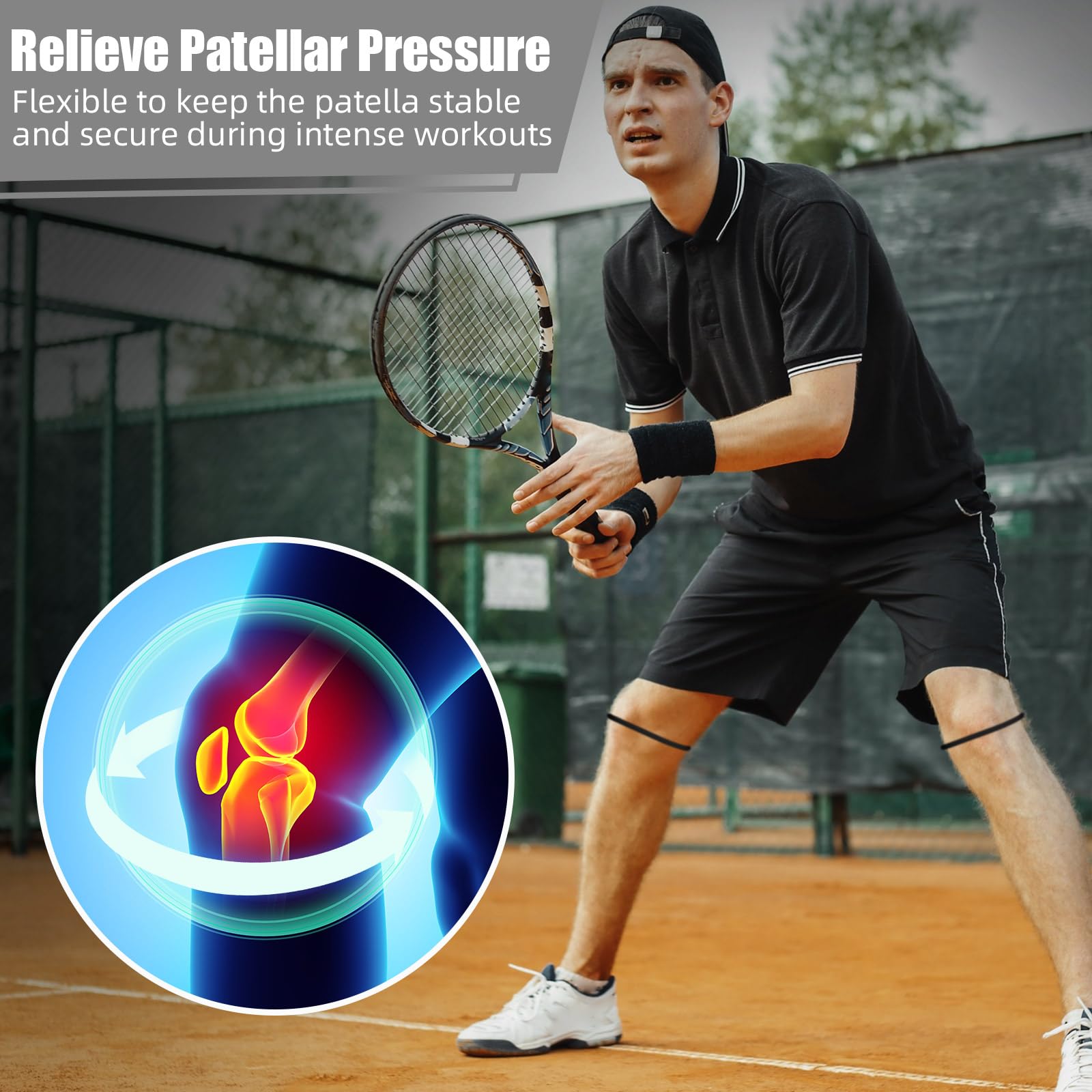 Silicone Patella Knee Band for Basketball Patella Tendon Support Knee Pain Running Tendon Brace Support Strap(2,Black,M)