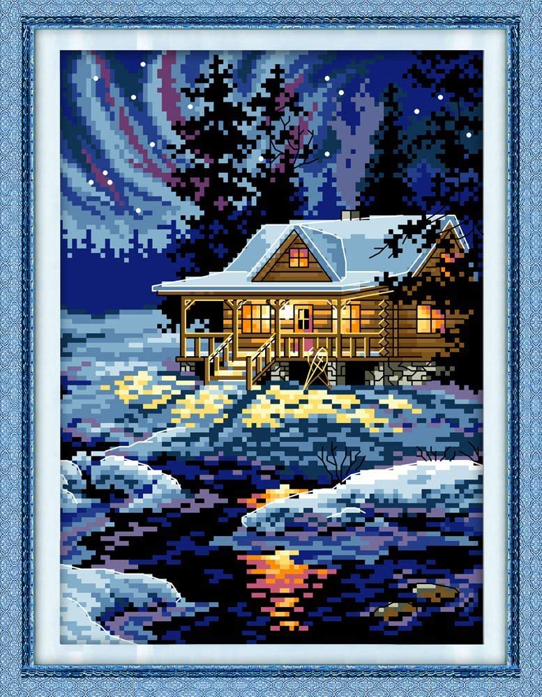 Cross Embroidery Kit 11ct Printed Fabric 27x38cm DIY Embroidery Simple Entrance Kit Pre - Printing Embroidery for Girls Crafts DMC Items Embroidery - Arctic Night
