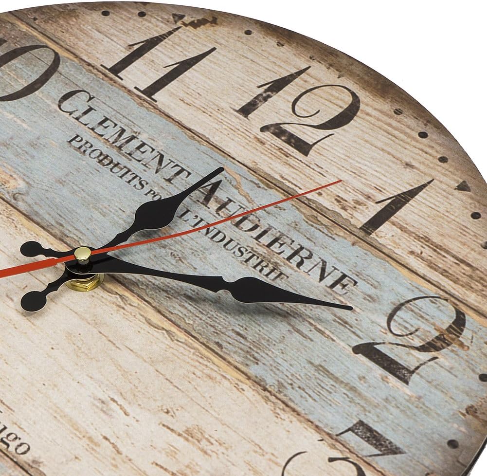 LOHAS Home 30cm Silent Wooden Round Wall Clock Vintage Rustic Chic Style Arabic Numerals Wooden Round Decorative Wall Clock (Victor Hugo) - Image 5