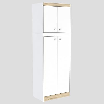 Inval Galley Kitchen 4-Door Storage Cabinet, White &amp; Vienes Oak