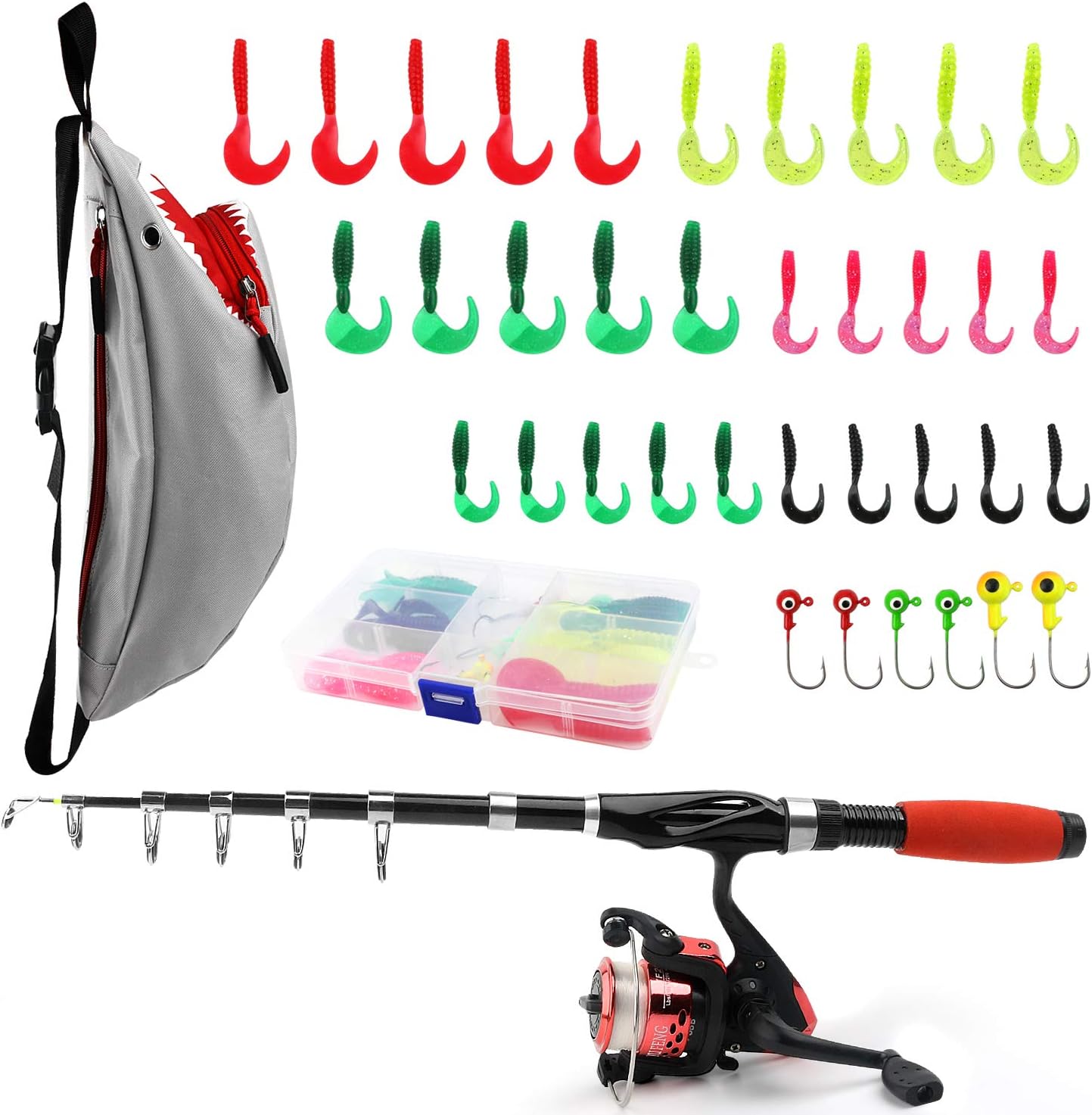 SupsShop Kids Fishing Rod and Reel Combo Full Kit,1.3M/1.5M Telescopic Fishing Pole Fishing Gear Spinning Reel with Carrier Bag for Beginner Youth Travel Outside Saltwater Freshwater