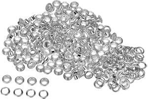 HARFINGTON 300set Grommets Kit Metal Eyelets 6mm 1/4" Hole Tiny Grommet with Washers for Shoes Clothes Belt Tag Bag Fabric Leather DIY Project, Silver Tone