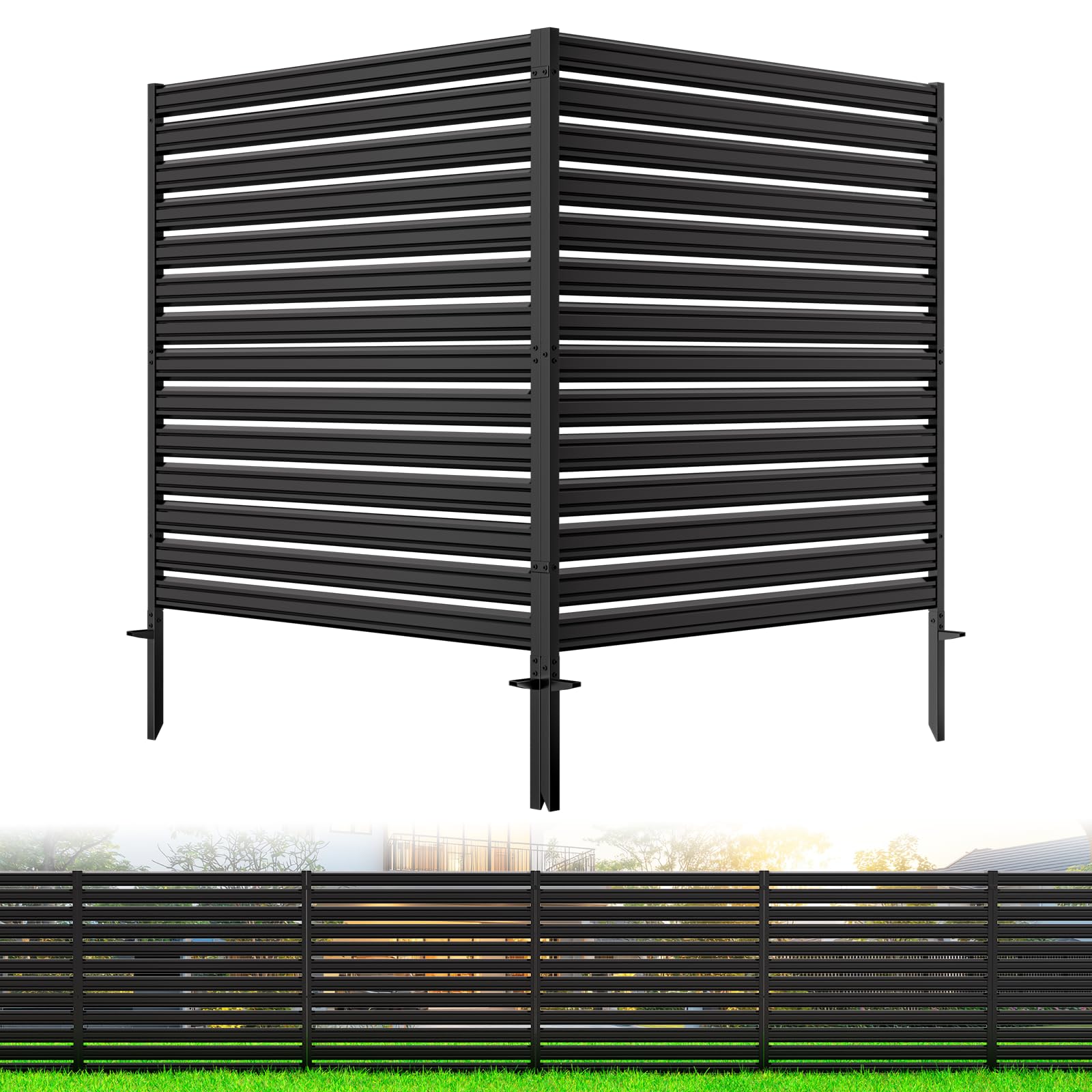 Photo 1 of 2 Panels No-Dig Metal Privacy Fence Screen, 48" H × 48" W Outdoor Air Conditioner Fence, Rustproof AC Unit Cover to Hide Trash Bins, Pool Equipment Enclosure, Decorative Garden, Patio & Backyard