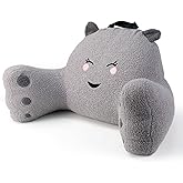 AJICONG Reading Pillow for Sitting in Bed Couch Teens/Adult, Back Rest Pillow for Sitting Up in Bed with Shredded Memory Foam, Includes Arms and Washable Cover (Gray)