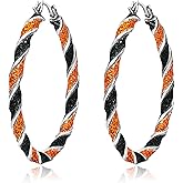 Skyfun Halloween Earrings for Women Alloy Hoop Earrings Bling Orange Black Stripe Big Hoop Stud Earring Halloween Party Favors Halloween Costume Decorations Accessories