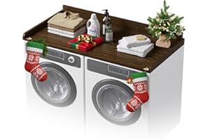 COOLBEBE Washer Dryer Countertop, Wood Washer Dryer Topper with Edge, 54" W x 27.5" D Washer and Dryer Covers for The Top for Laundry Room Organization, Walnut