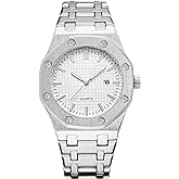 BARAMON Men's Watches, Royalty Stainless Steel Quartz Movement Date Male Clock Waterproof Luminous Hands Casual Business Wrist Watches for Men