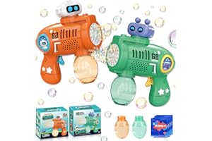 Lcenno 2 Pack Bubble Gun for Kids, Bubble Machine for Boys Girls Toddlers Automatic Blower Toys Summer Electric Blaster Bath Bubbles Maker for 3 4 5 6 7 8 Years (Orange+Green)