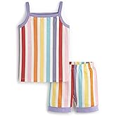 monica + andy Two Piece Spaghetti Tank Pajama Set, 100% Organic Baby Clothes for Girls, Sizes For Kids & Toddlers