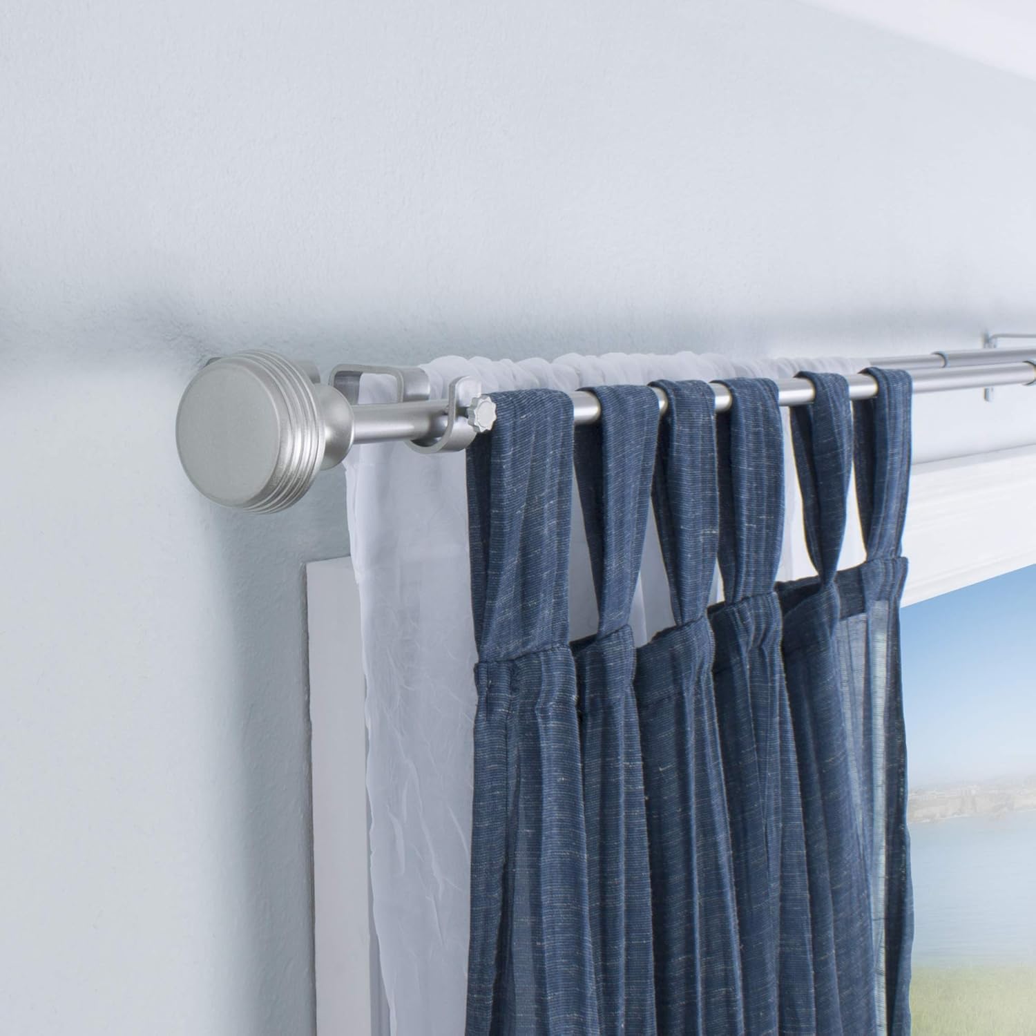 Decopolitan Knob 5/8" Double Curtain Rod Set, 26 to 48 Inches, Antique Silver: Home & Kitchen