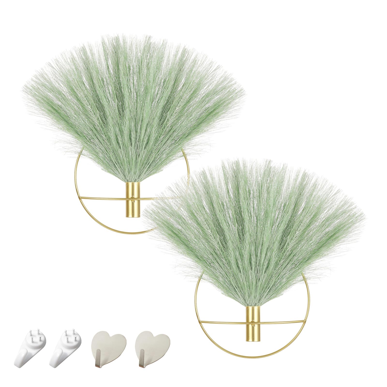 Pretty Jolly Boho Wall Decor, Wall-Mounted Metal Hanging Artificial Pampas Display, Art for Living Room, Bedroom, Bathroom, Dining Room, Plant Decor 2 Pack Gold
