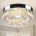 Cainjiazh Mini Chandelier LED Crystal Ceiling Light 2 Layers Round Flush Mount Ceiling Light Modern Chandelier Lighting for Hallway Staircase Kitchen Bathroom （Dimmable）