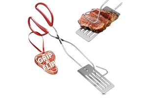 14.3" Long Grill Tongs for Outdoor Grill – 2-in-1 BBQ Spatula Tongs for Flipping Meat, Fish, & Veggies, Multifunctional Grill
