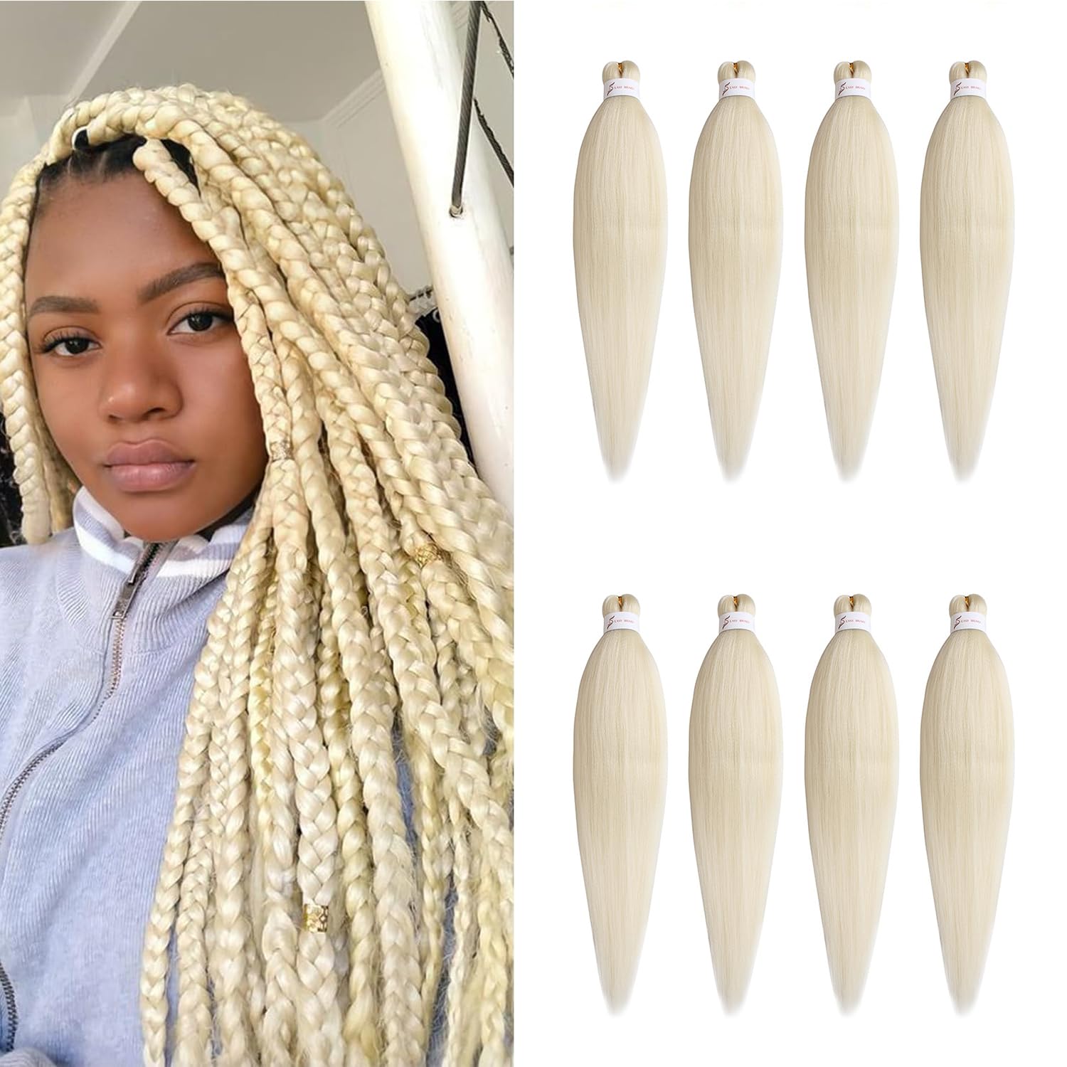 Xtrend 16 Inch 8 Packs Pre Stretched Braiding Hair Blonde Braiding Hair Pre Stretched Yaki Texture Pre-stretched Braids Hair Professional Synthetic Hair Extension Itch Free Hot Water Setting 613# — image 1