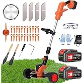 Electric Weed Wacker Eater Cordless Battery Powered, Weed Trimmer 4.0Ah Lightweight No-String with 2 Battery Operated & Wheels, 3 in 1 Stringless Grass Trimmer/Edger/Brush Cutter for Garden Yard Lawn