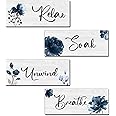 4 Pieces Bathroom Art Rustic Farmhouse Bathroom Wall Decor Relax Soak Unwind Breathe Wood Hanging Sign for Home Spa Bathroom Laundry