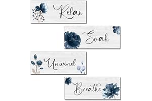 UTUICHUO 4 Pieces Rustic Farmhouse Bathroom Wall Decor - Relax Soak Unwind Breathe Wood Hanging Sign for Home Spa and Laundry